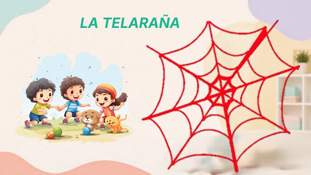 La telaraña: niños jugando junto a una telaraña dibujada en rojo